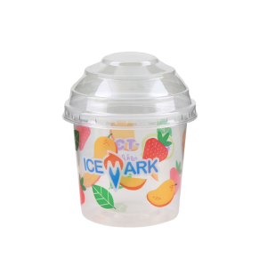 Customized disposable PP plastic ice cream cup round shape with colorful printing with lid